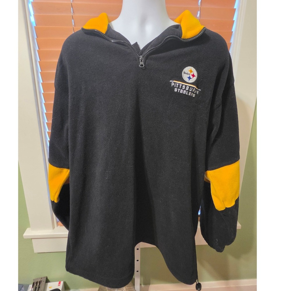 NFL Pittsburgh Steelers Quarter Zip Fleece Pullover Black Gold Mens XL